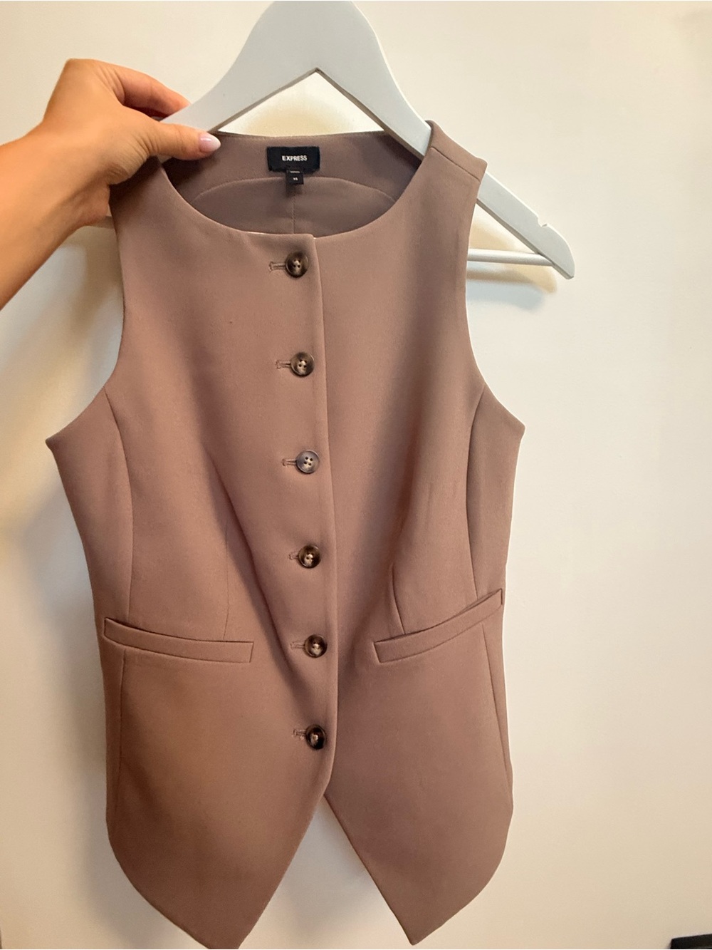 Express Women's Mauve-Taupe Button Front Vest